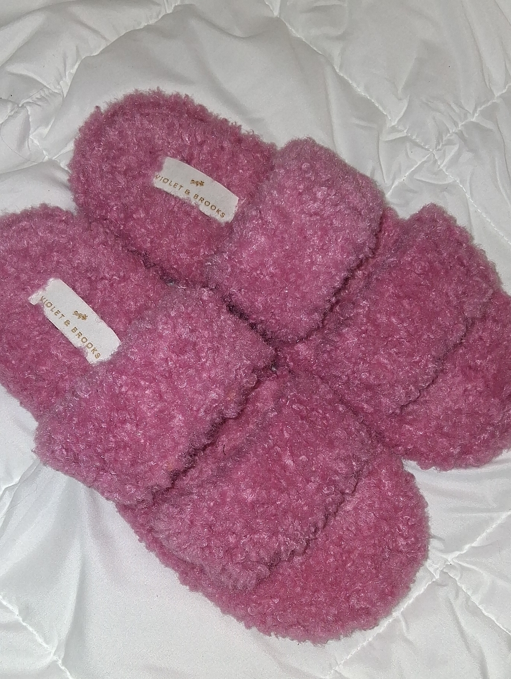 VIOLET & BROOKS Plush Pink Slide Sandals